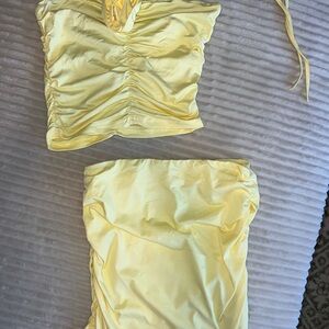 Yellow Ruched Women's Skirt Set
